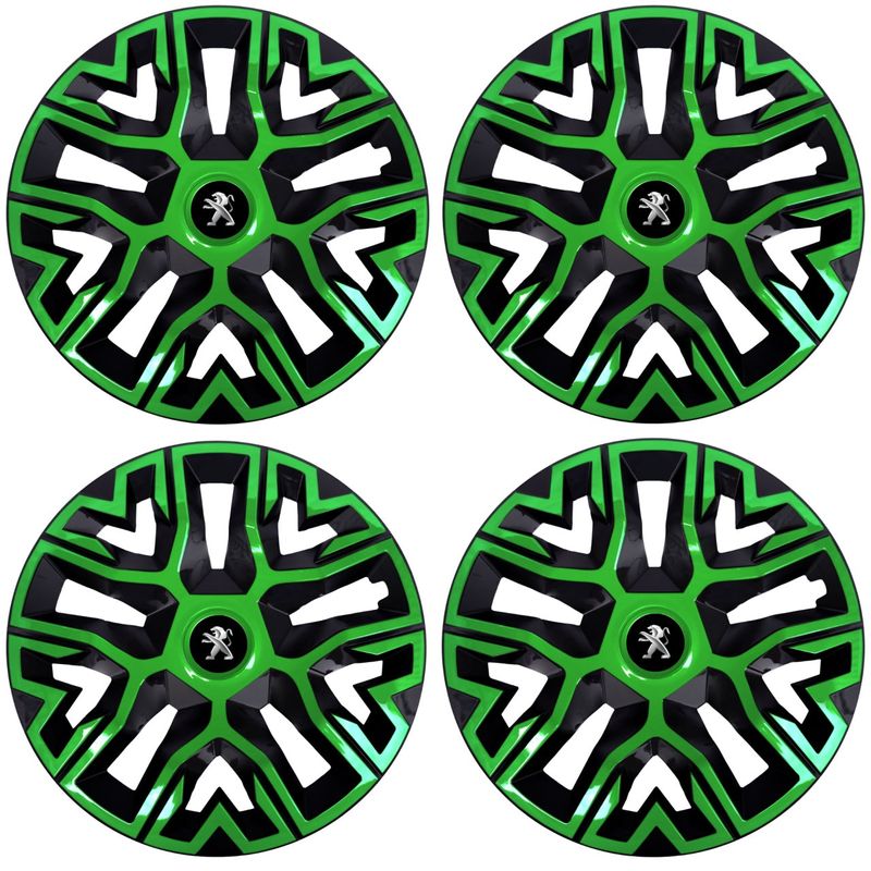 Auto si Moto - Anvelope si jante - Accesorii roti - Capace roti - Set 4 Capace Roti 14 inchi (R14), Best Verde-Negru, Compatibile Cu Peugeot - Infinity.ro
