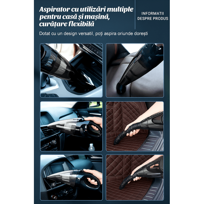 Auto si Moto - Intretinere auto - Aspiratoare auto - Aspirator auto portabil, fara fir EMV, dubla utilizare pentru casa si masina, 5 accesorii, 120 W, geanta depozitare - Infinity.ro