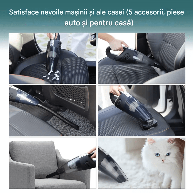 Auto si Moto - Intretinere auto - Aspiratoare auto - Aspirator auto portabil, fara fir EMV, dubla utilizare pentru casa si masina, 5 accesorii, 120 W, geanta depozitare - Infinity.ro