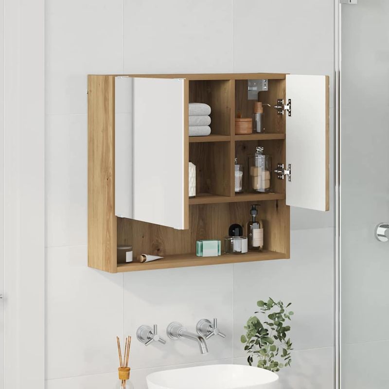 Casa si Gradina - Mobilier - Mobilier baie - Comode baie - Dulap cu oglinda stejar artizanal 59 x 17 x 55 cm Lemn compozit - Infinity.ro