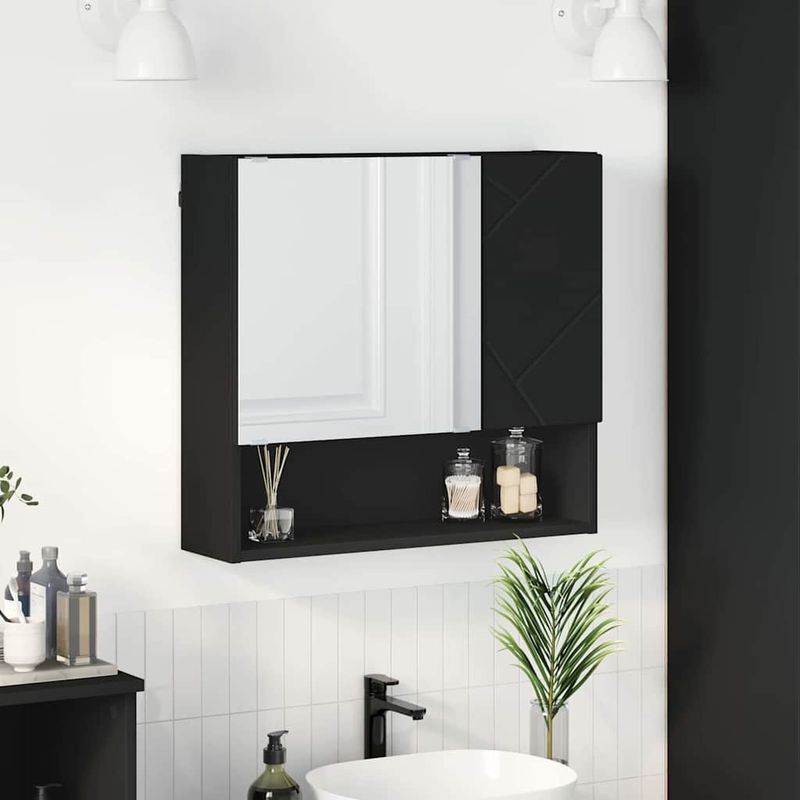 Casa si Gradina - Mobilier - Mobilier baie - Comode baie - Dulap cu oglinda cu raft Negru 59 x 17 x 55 cm Lemn compozit - Infinity.ro