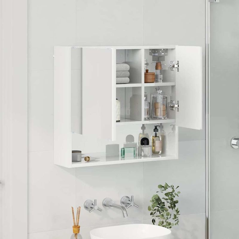 Casa si Gradina - Mobilier - Mobilier baie - Comode baie - Dulap cu oglinda cu raft Alb foarte lucios 59 x 17 x 55 cm - Infinity.ro