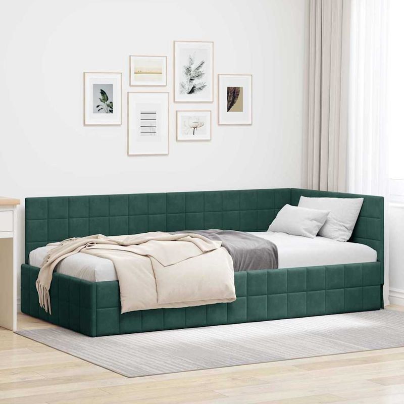 Casa si Gradina - Mobilier - Paturi si accesorii - Paturi - Cadru de pat coltar Verde inchis 100 x 200 cm Catifea - Infinity.ro
