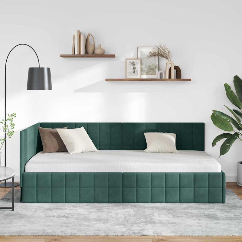 Casa si Gradina - Mobilier - Paturi si accesorii - Paturi - Cadru de pat coltar Verde inchis 100 x 200 cm Catifea - Infinity.ro