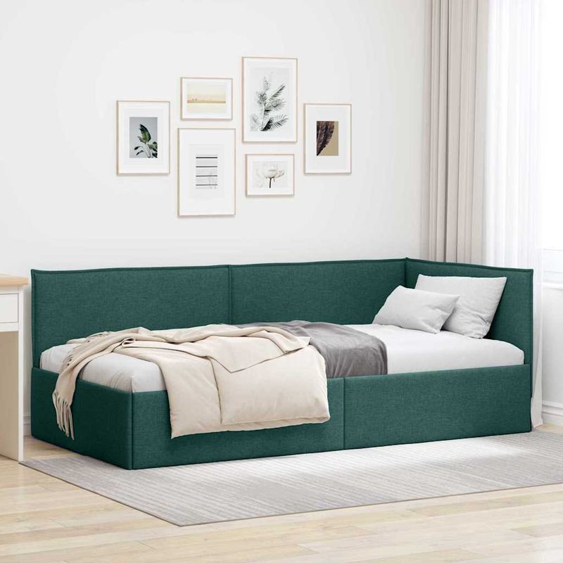 Casa si Gradina - Mobilier - Paturi si accesorii - Paturi - Cadru de pat coltar Verde inchis 90 x 200 cm tesatura - Infinity.ro