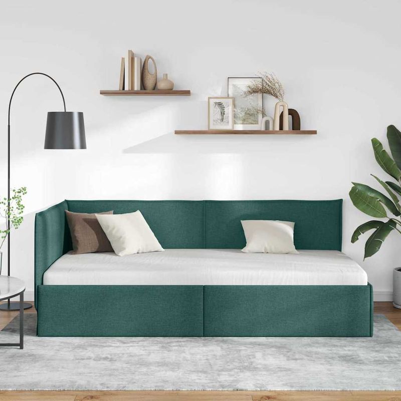 Casa si Gradina - Mobilier - Paturi si accesorii - Paturi - Cadru de pat coltar Verde inchis 90 x 200 cm tesatura - Infinity.ro