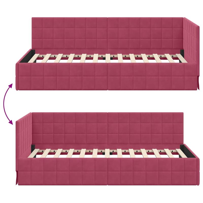 Casa si Gradina - Mobilier - Paturi si accesorii - Paturi - Cadru de pat coltar cu headboard bordo 90 x 200 cm Catifea - Infinity.ro