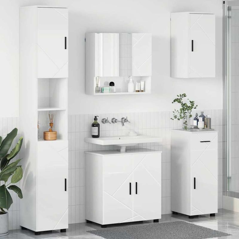Casa si Gradina - Mobilier - Mobilier baie - Corpuri baie - Set de mobilier pentru baie cu sertar 5 pcs Alb foarte lucios - Infinity.ro