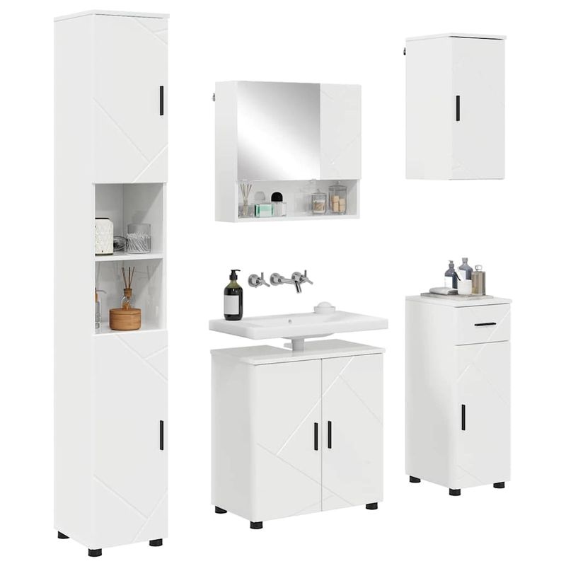 Casa si Gradina - Mobilier - Mobilier baie - Corpuri baie - Set de mobilier pentru baie cu sertar 5 pcs Alb foarte lucios - Infinity.ro