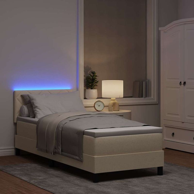 Casa si Gradina - Mobilier - Paturi si accesorii - Paturi - Pat cu arcuri cu saltea cu headboard Crem 80 x 200 cm tesatura - Infinity.ro