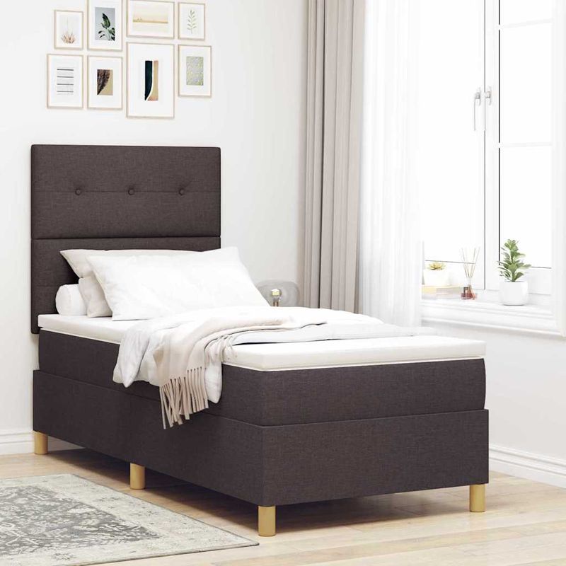 Casa si Gradina - Mobilier - Paturi si accesorii - Paturi - Pat cu arcuri cu saltea Maro inchis 90 x 190 cm tesatura - Infinity.ro