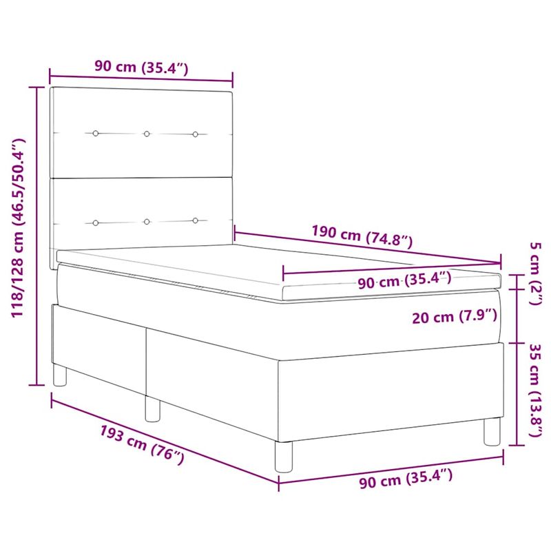 Casa si Gradina - Mobilier - Paturi si accesorii - Paturi - Pat cu arcuri cu saltea Maro inchis 90 x 190 cm tesatura - Infinity.ro