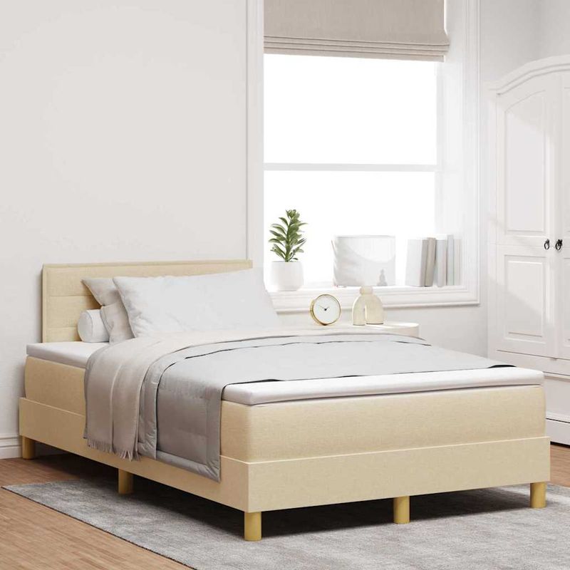 Casa si Gradina - Mobilier - Paturi si accesorii - Paturi - Pat cu arcuri cu saltea cu headboard Crem 120 x 190 cm tesatura - Infinity.ro