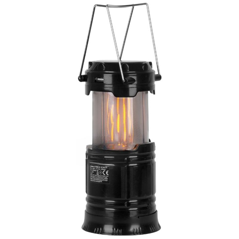 Casa si Gradina - Corpuri si surse de iluminat - Iluminat exterior - Lanterne - Lanterna LED cu acumulator 1200mAh, pentru camping cu incarcare solara si USB, 80lm, efect flacara - Infinity.ro