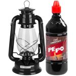 Casa si Gradina - Corpuri si surse de iluminat - Veioze si lampi - Lampadare - Set lampa cu fitil + ulei lampa 1l, culoare neagra, inaltime 30cm - Infinity.ro