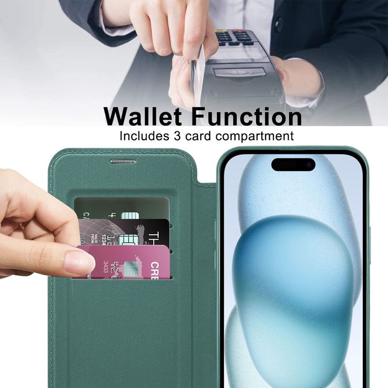 Laptop, Telefoane si Tablete - Telefoane mobile si accesorii - Accesorii Telefoane - Huse telefoane - Husa pentru iPhone 15 Plus - Techsuit SmartMag Book Case - Verde - Infinity.ro