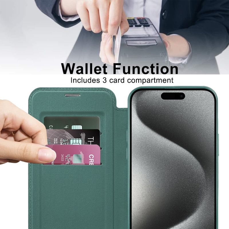 Laptop, Telefoane si Tablete - Telefoane mobile si accesorii - Accesorii Telefoane - Huse telefoane - Husa pentru iPhone 15 Pro - Techsuit SmartMag Book Case - Verde - Infinity.ro