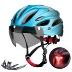 Sport si Outdoor - Echipament Sportiv - Accesorii echipament sportiv - Casti de protectie - Casca Protectie Bicicleta, FIXATO, Cu LED lumina spate, Trei moduri luminoase, Viziera Detasabila, Aerodinamica,Albastru - Infinity.ro