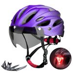 Sport si Outdoor - Echipament Sportiv - Accesorii echipament sportiv - Casti de protectie - Casca Protectie Bicicleta, FIXATO,Cu LED lumina spate,Trei moduri luminoase, Viziera Detasabila,Dimensiune reglabila,Mov - Infinity.ro