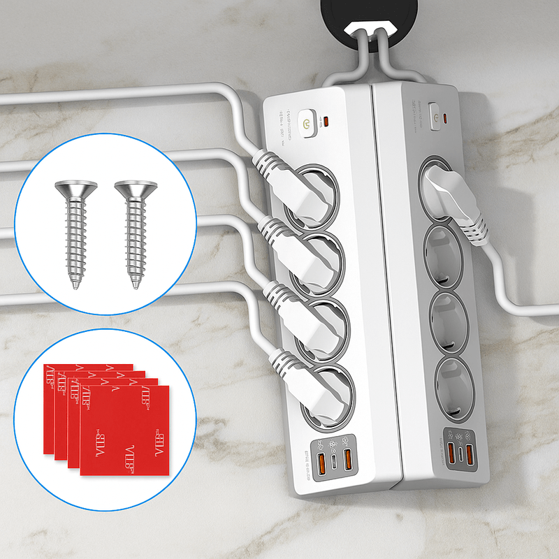 Casa si Gradina - Electrice - Prize - Priza de Colt, Adsinio, 4 Prize Schuko, 2 Porturi USB-A, 1 Port USB-C, 220-240V, 16A, Alb - Infinity.ro