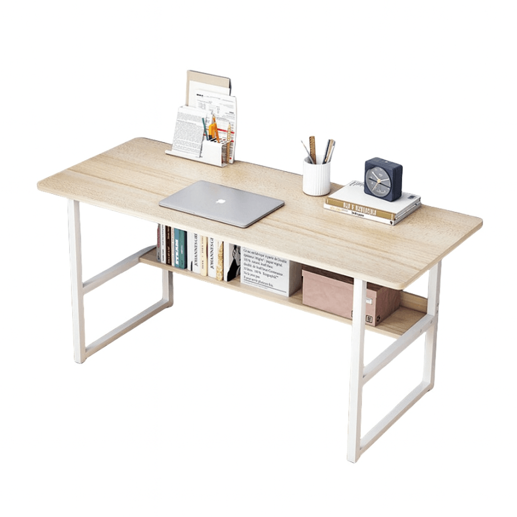 Birou pentru calculator cu raft HomeOFFICE, model scandinav,Maro,picioare metal,100x45x72 cm