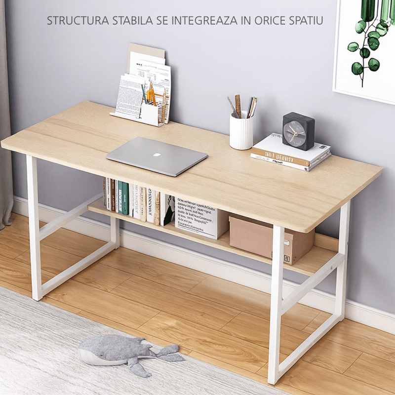 Casa si Gradina - Mobilier - Mese si birouri - Birouri - Birou pentru calculator cu raft HomeOFFICE, model scandinav,Maro,picioare metal,100x45x72 cm - Infinity.ro
