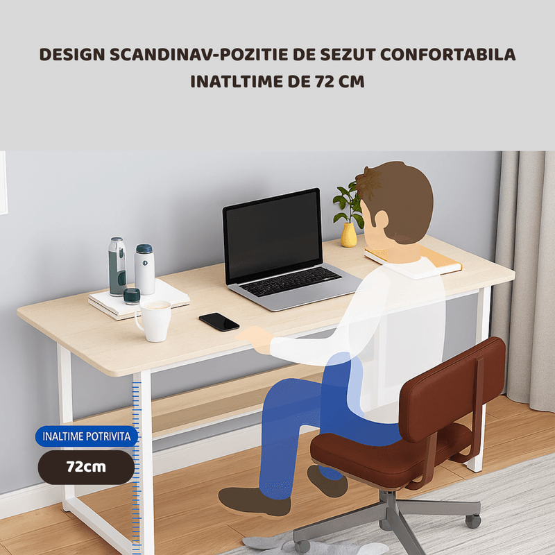 Casa si Gradina - Mobilier - Mese si birouri - Birouri - Birou pentru calculator cu raft HomeOFFICE, model scandinav,Maro,picioare metal,100x45x72 cm - Infinity.ro