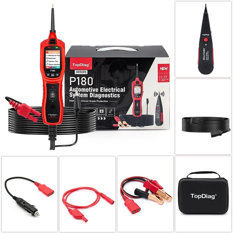 Auto si Moto - Reparatii si depanare - Scule auto - Testere si multimetre - Tester Circuite Auto TopDiag P180 cu Detector Fire P181 – Tester Inteligent 6V-30V pentru Tensiune, - Infinity.ro