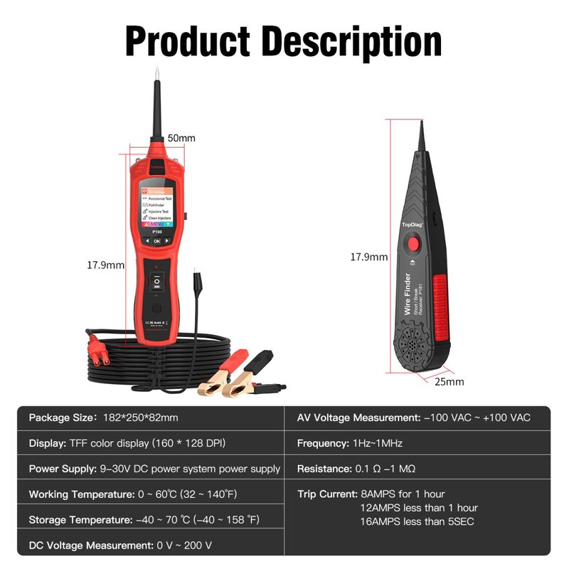 Auto si Moto - Reparatii si depanare - Scule auto - Testere si multimetre - Tester Circuite Auto TopDiag P180 cu Detector Fire P181 – Tester Inteligent 6V-30V pentru Tensiune, - Infinity.ro