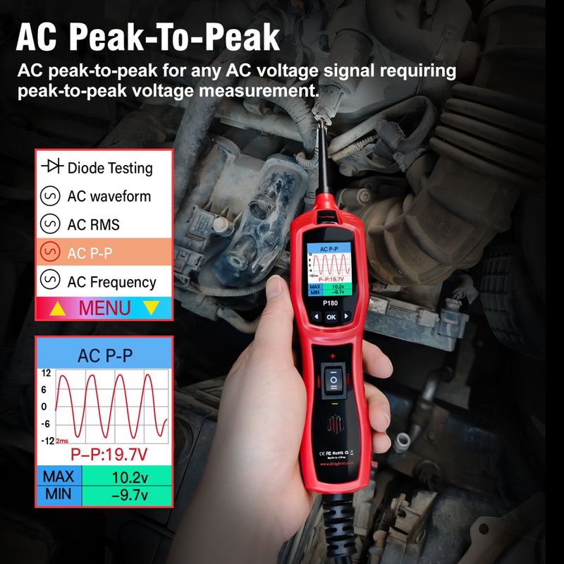Auto si Moto - Reparatii si depanare - Scule auto - Testere si multimetre - Tester Circuite Auto TopDiag P180 cu Detector Fire P181 – Tester Inteligent 6V-30V pentru Tensiune, - Infinity.ro