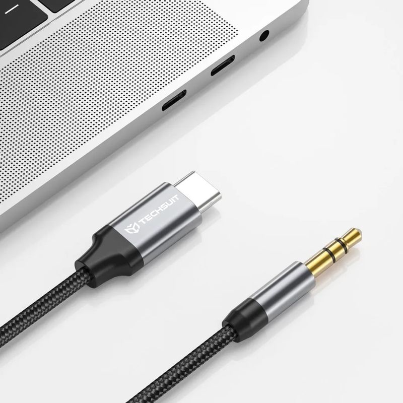 TV, Audio-Video si Foto - Accesorii TV si audio - Cabluri si adaptoare audio - Adaptor Jack, USB-C, Hi-Fi, 0.5m - Techsuit FuseXound (AC11) - Gri - Infinity.ro
