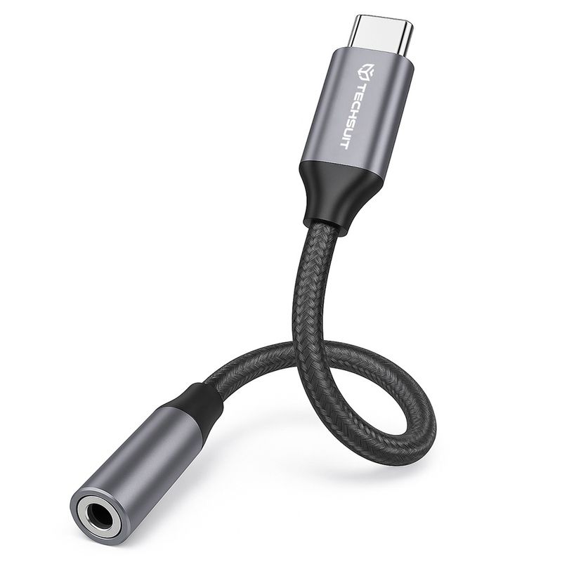 TV, Audio-Video si Foto - Accesorii TV si audio - Cabluri si adaptoare audio - Adaptor Jack, USB-C, Plug&Play, 0.1m (set 2) - Techsuit FuseXound (AC12) - Gri - Infinity.ro