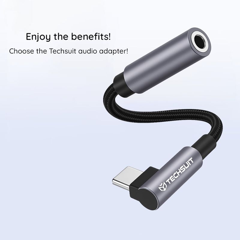 TV, Audio-Video si Foto - Accesorii TV si audio - Cabluri si adaptoare audio - Adaptor Jack, Type-C, Hi-Fi, 3A, 0.1m - Techsuit MusicDoX (AC7) - Gri - Infinity.ro