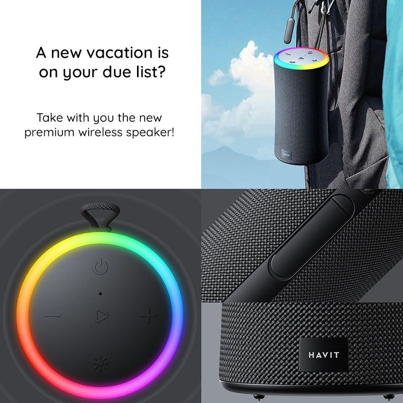 TV, Audio-Video si Foto - Portabile audio - Boxe portabile - Boxa Wireless Portabila Albastrutooth 5.3, RGB Lights, IPX6, 2000mAh - Havit (SK833BT) - Negru - Infinity.ro