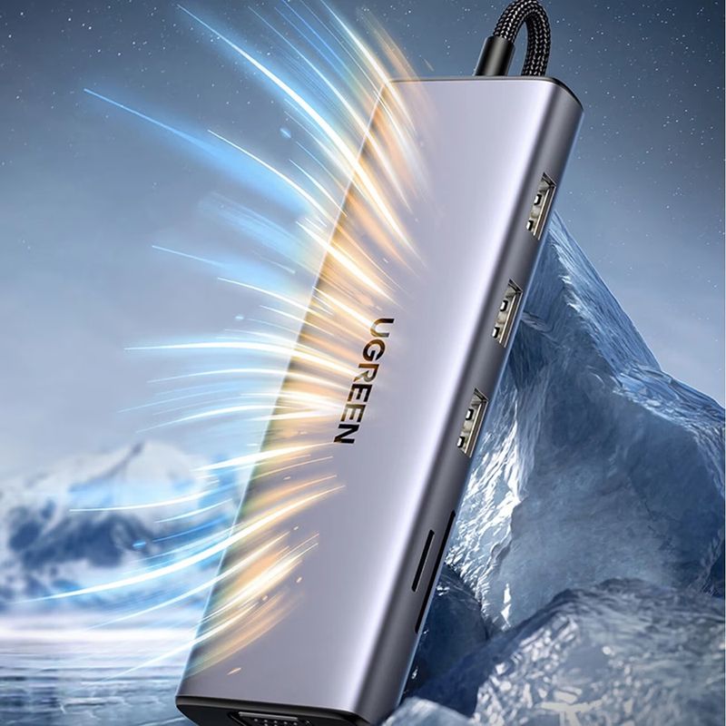 PC, gaming si accesorii - Retelistica - Hub-uri - Hub USB-C la Type-C, 3x USB, HDMI, RJ45, VGA, TF, SD Card - UVerde (15600) - Gri - Infinity.ro