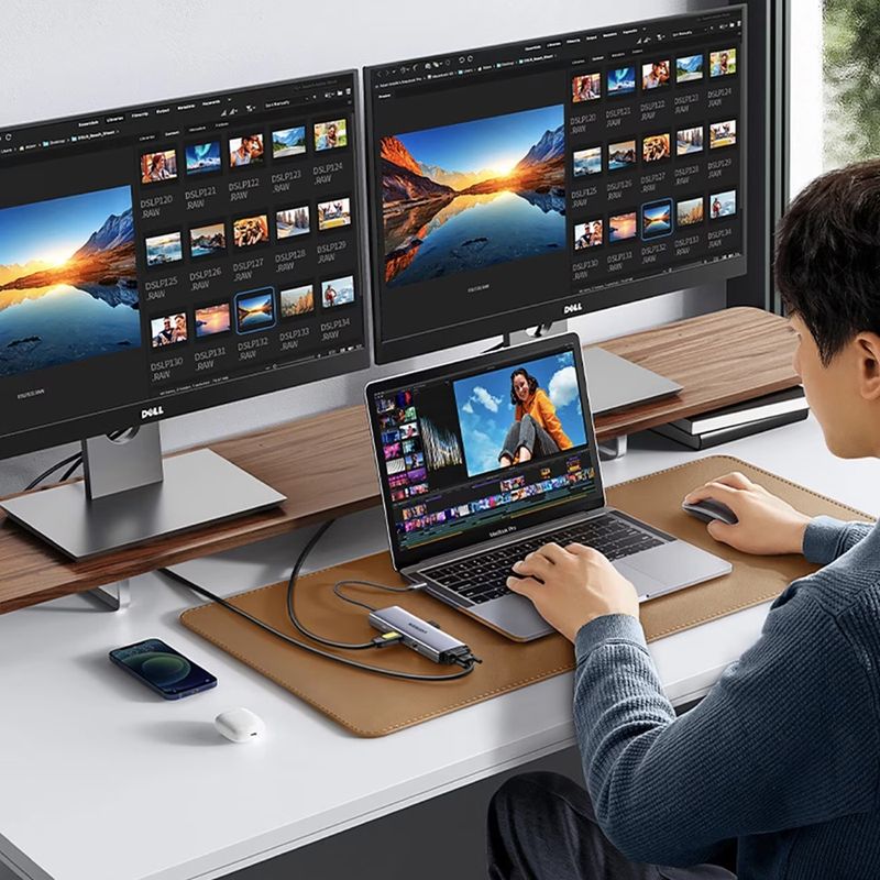 PC, gaming si accesorii - Retelistica - Hub-uri - Hub USB-C la Type-C, 3x USB, HDMI, RJ45, VGA, TF, SD Card - UVerde (15600) - Gri - Infinity.ro