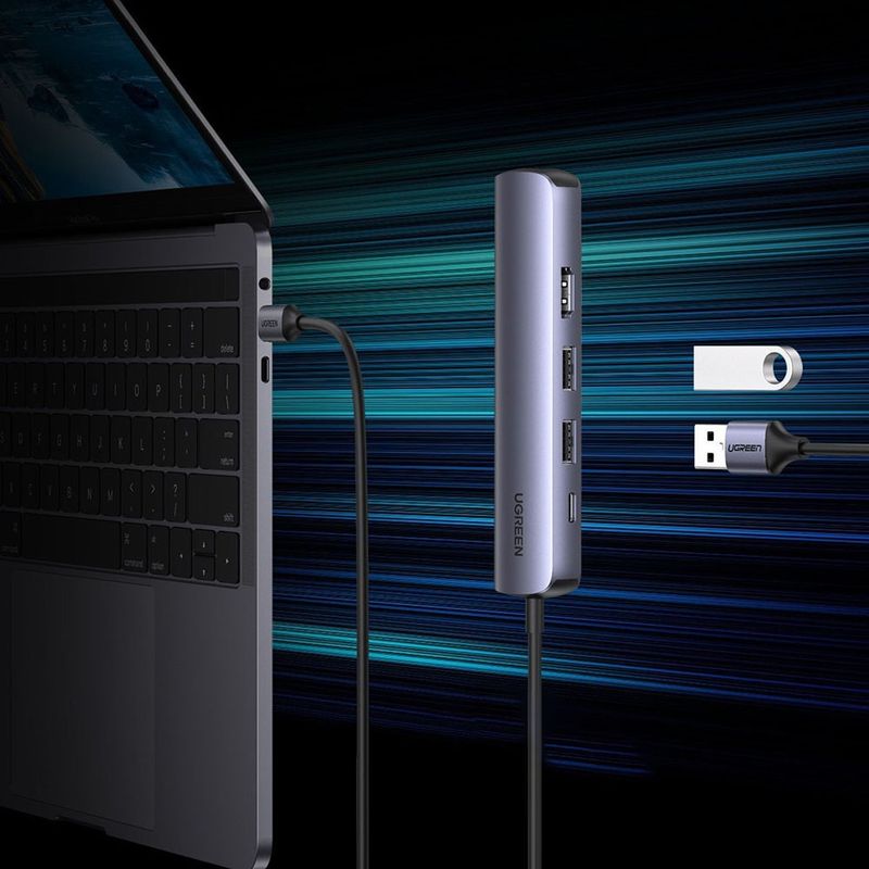 PC, gaming si accesorii - Retelistica - Hub-uri - Hub USB-C la Type-C, 2x USB, HDMI, RJ45 - UVerde (10919) - Gri - Infinity.ro