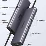 PC, gaming si accesorii - Retelistica - Hub-uri - Hub USB-C la Type-C, 3x USB, HDMI, RJ45, Jack 3.5mm, VGA, TF, SD Card - UVerde (15601) - Gri - Infinity.ro