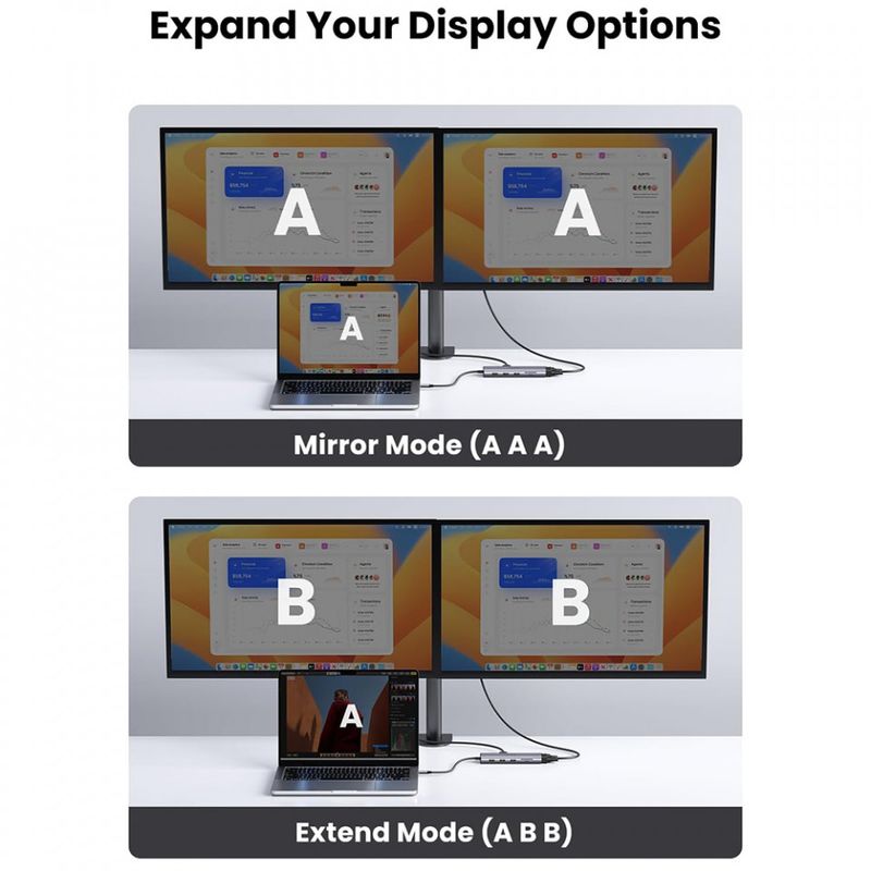 PC, gaming si accesorii - Retelistica - Hub-uri - Hub USB-C la Type-C, 3x USB, HDMI, RJ45, Jack 3.5mm, VGA, TF, SD Card - UVerde (15601) - Gri - Infinity.ro