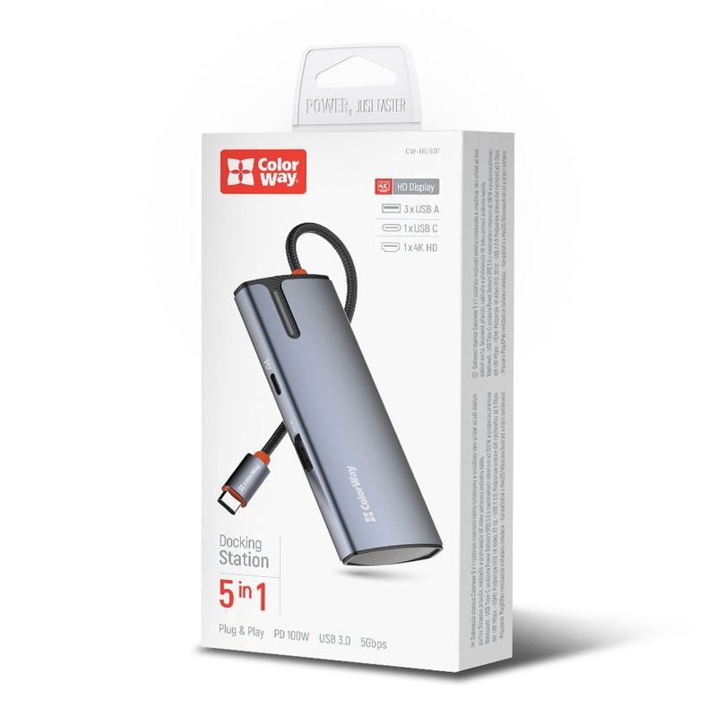 PC, gaming si accesorii - Retelistica - Hub-uri - Docking Station, USB, Type-C, HDMI - ColorWay (CW-HUB01) - Argintiu - Infinity.ro