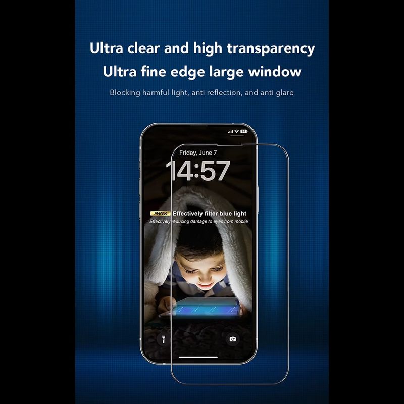Laptop, Telefoane si Tablete - Telefoane mobile si accesorii - Accesorii Telefoane - Folii protectie telefoane - Folie pentru iPhone 14 Pro - ANANK 2.5D Anti-Albastru Light Screen Protector - Negru - Infinity.ro