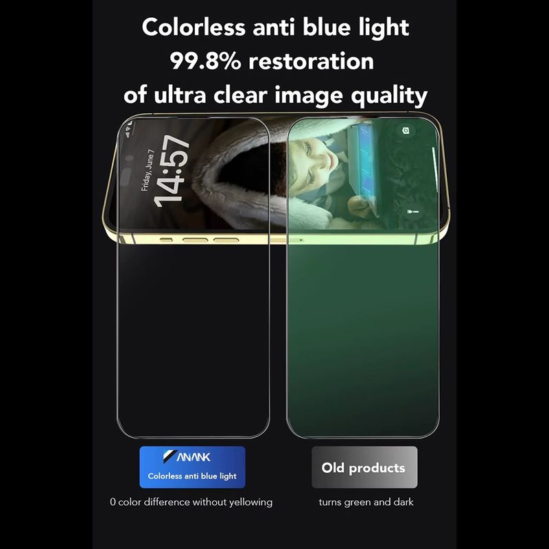 Laptop, Telefoane si Tablete - Telefoane mobile si accesorii - Accesorii Telefoane - Folii protectie telefoane - Folie pentru iPhone 14 Pro - ANANK 2.5D Anti-Albastru Light Screen Protector - Negru - Infinity.ro