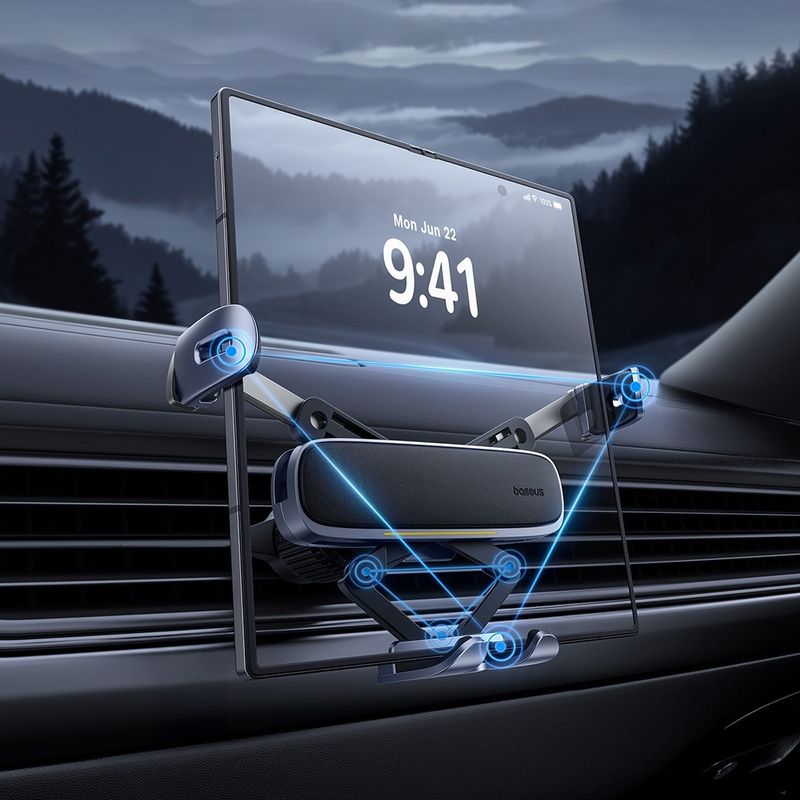 Laptop, Telefoane si Tablete - Telefoane mobile si accesorii - Accesorii Telefoane - Suport si docking telefoane - Suport Masina cu Brate Retractabile, Finish Premium - Baseus (SUCX140012) - Negru Argintiu - Infinity.ro