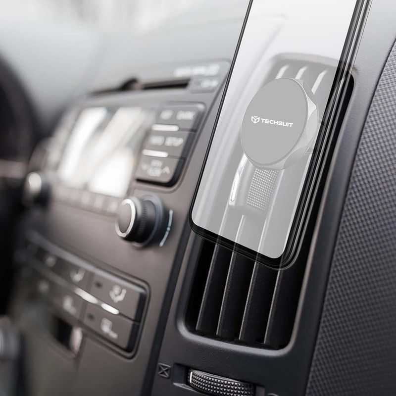 Laptop, Telefoane si Tablete - Telefoane mobile si accesorii - Accesorii Telefoane - Suport si docking telefoane - Suport auto Magnetic N52 pentru Grila de Ventilatie, Universal - Techsuit TinyGrip (S9) - Negru / Argintiu - Infinity.ro