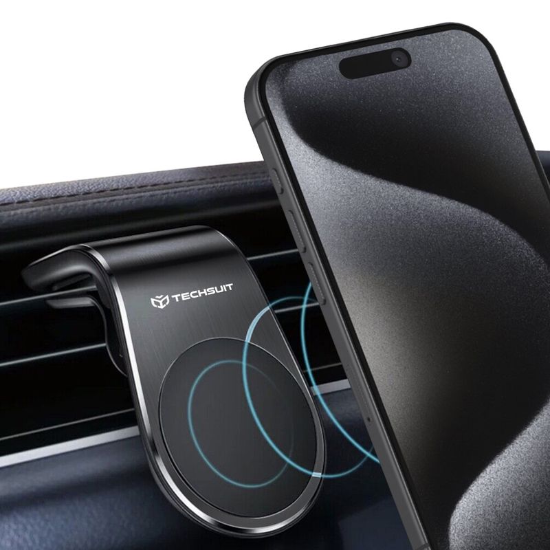 Laptop, Telefoane si Tablete - Telefoane mobile si accesorii - Accesorii Telefoane - Suport si docking telefoane - Suport Auto Magnetic pentru Telefon cu Prindere in Grila de Ventilatie - Techsuit AirGrip (S7) - Negru / Argintiu - Infinity.ro