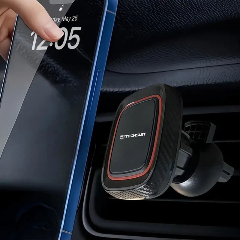 Laptop, Telefoane si Tablete - Telefoane mobile si accesorii - Accesorii Telefoane - Suport si docking telefoane - Suport Auto Magnetic pentru Grila de Ventilatie cu Placute Metalice - Techsuit MagGrip (S5) - Negru/Rosu - Infinity.ro