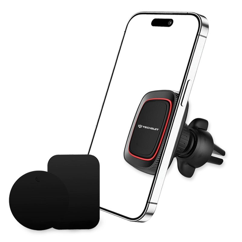 Laptop, Telefoane si Tablete - Telefoane mobile si accesorii - Accesorii Telefoane - Suport si docking telefoane - Suport Auto Magnetic pentru Grila de Ventilatie cu Placute Metalice - Techsuit MagGrip (S4) - Negru - Infinity.ro