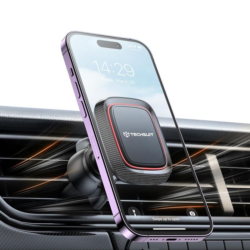 Laptop, Telefoane si Tablete - Telefoane mobile si accesorii - Accesorii Telefoane - Suport si docking telefoane - Suport Auto Magnetic pentru Grila de Ventilatie cu Placute Metalice - Techsuit MagGrip (S4) - Negru - Infinity.ro