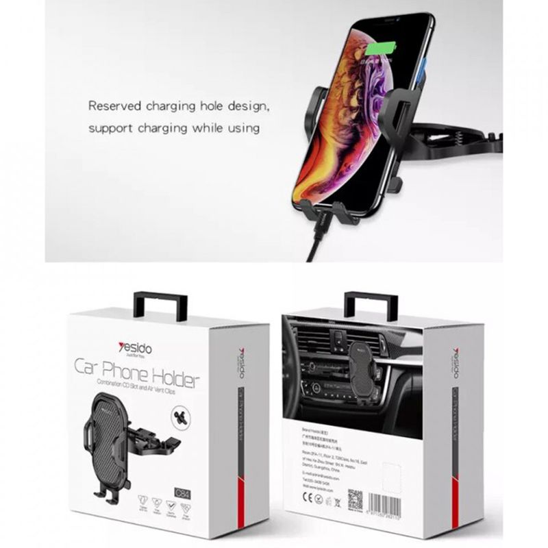 Laptop, Telefoane si Tablete - Telefoane mobile si accesorii - Accesorii Telefoane - Suport si docking telefoane - Suport Auto pentru Telefon cu Prindere in CD Player - Yesido (C84) - Negru - Infinity.ro