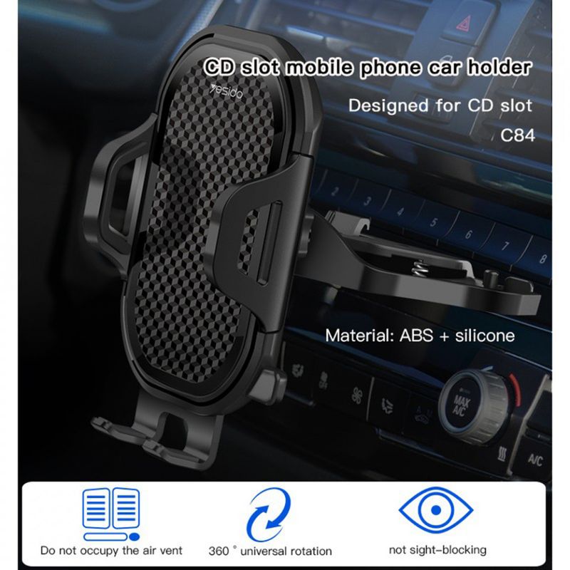 Laptop, Telefoane si Tablete - Telefoane mobile si accesorii - Accesorii Telefoane - Suport si docking telefoane - Suport Auto pentru Telefon cu Prindere in CD Player - Yesido (C84) - Negru - Infinity.ro